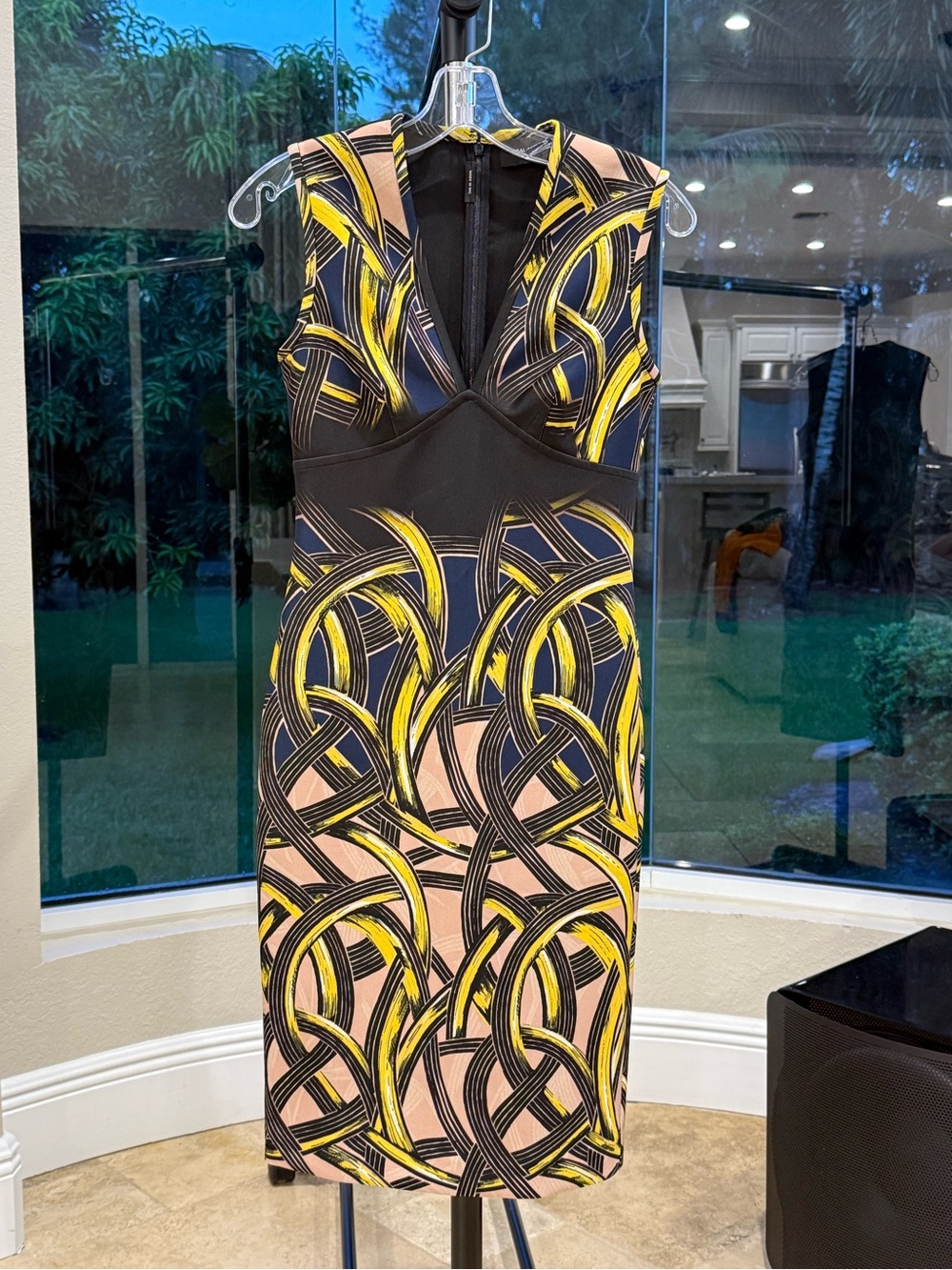 Yigal Azrouel Sleeveless V-Neck Printed Sheath Dress